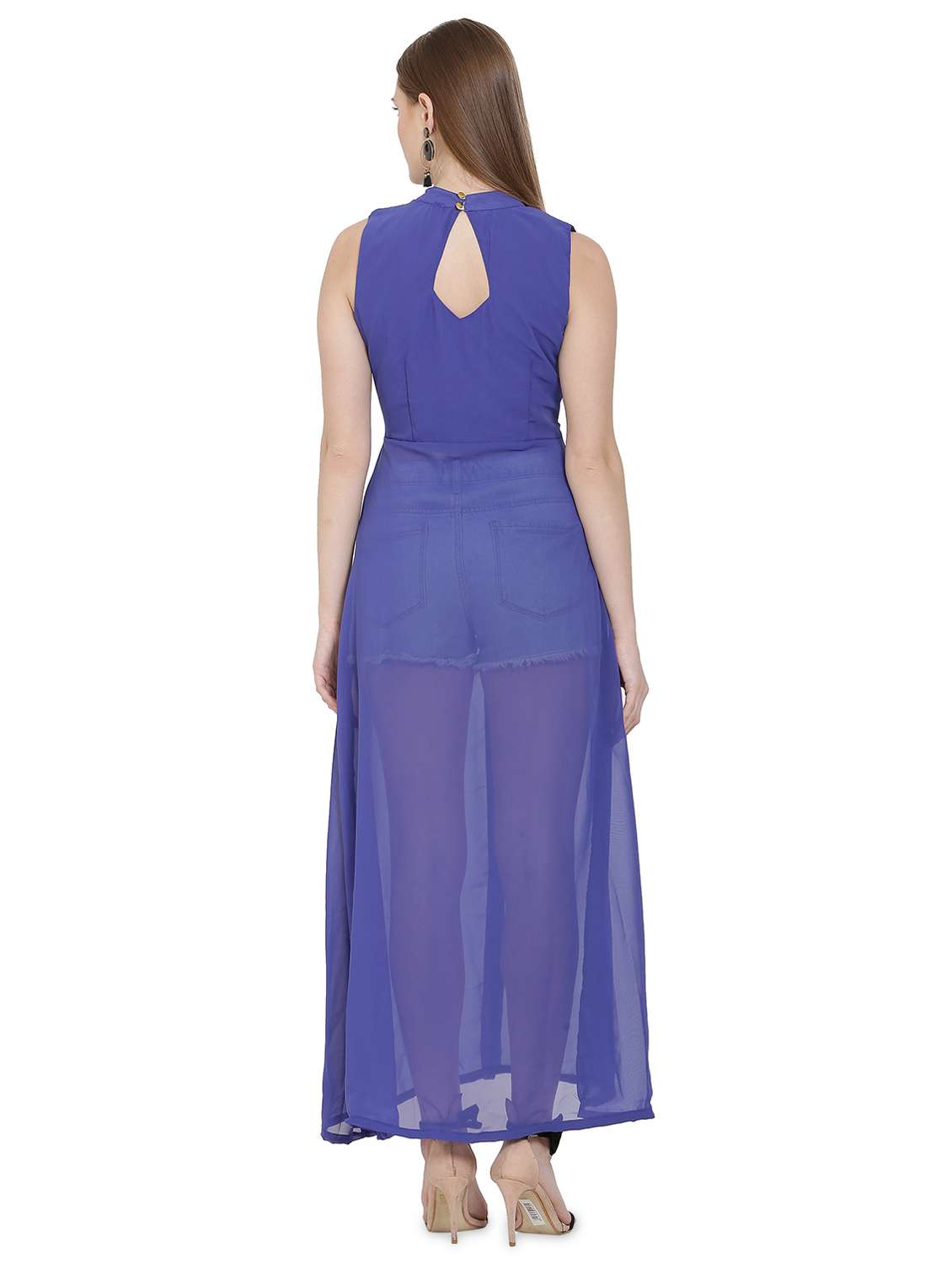 blue solid fit & flare tunic - 20051738 - Standard Image - 2