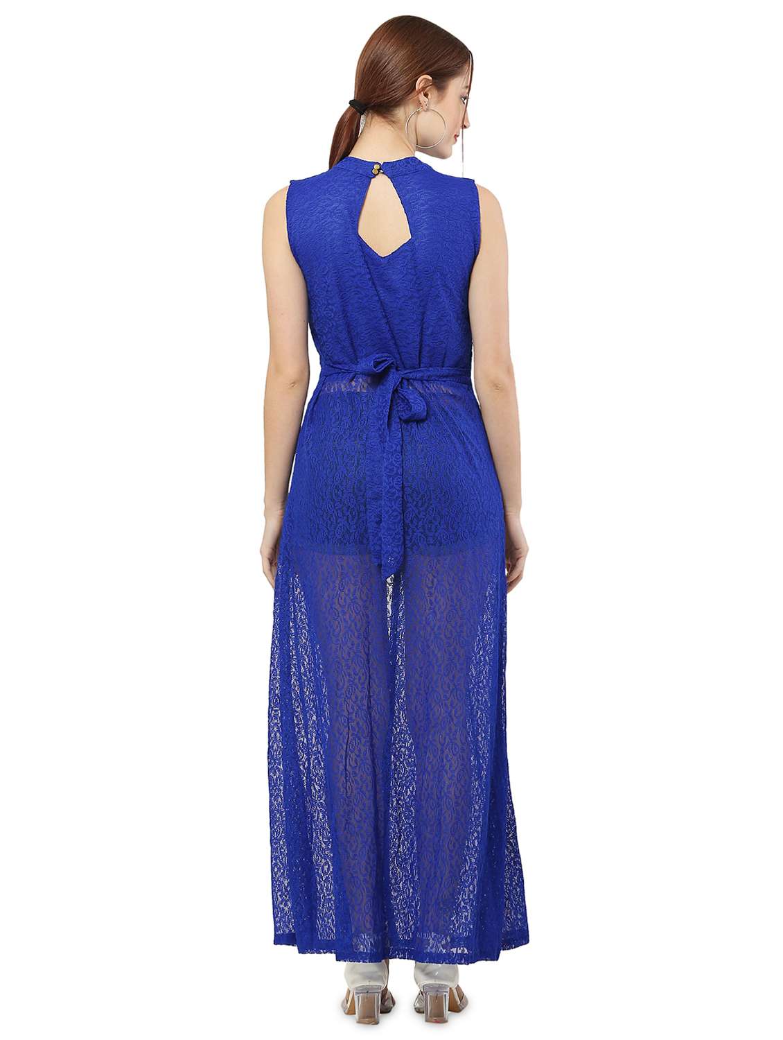 blue solid fit & flare tunic - 20051740 - Standard Image - 2