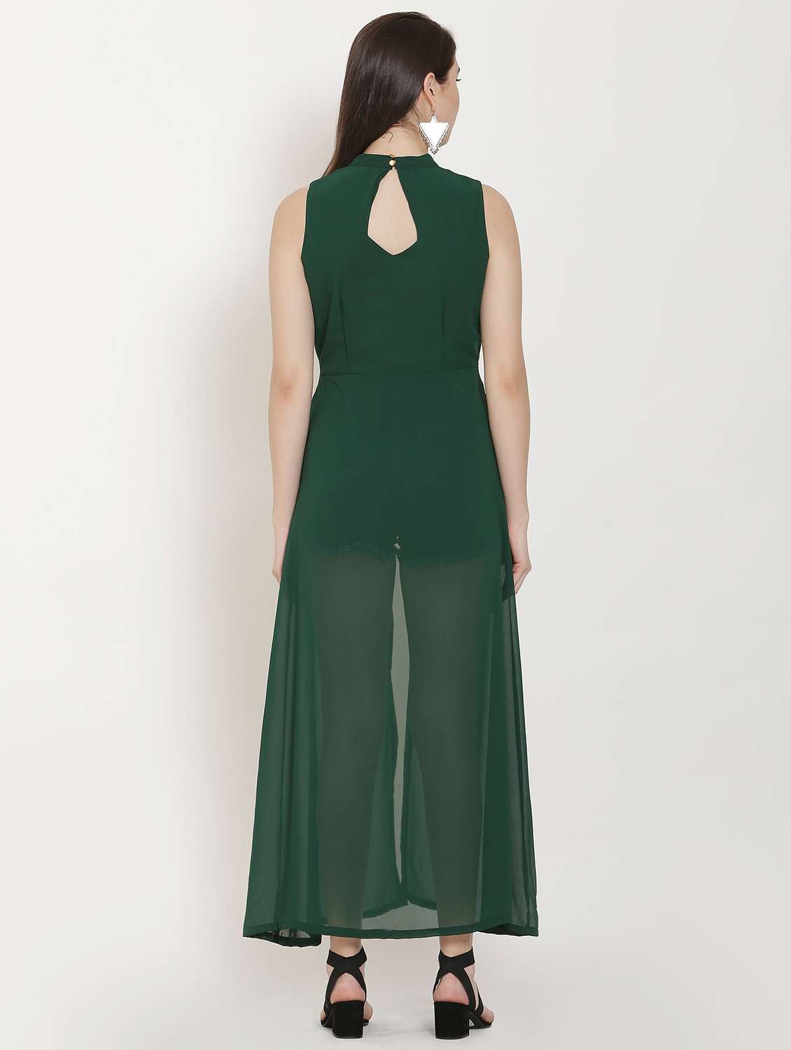 green solid fit & flare tunic - 20051744 - Standard Image - 2