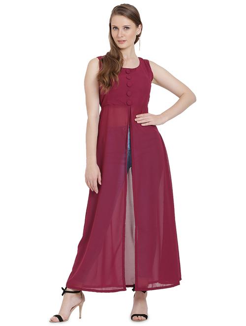 maroon solid fit & flare tunic - 20051752 - Standard Image - 0