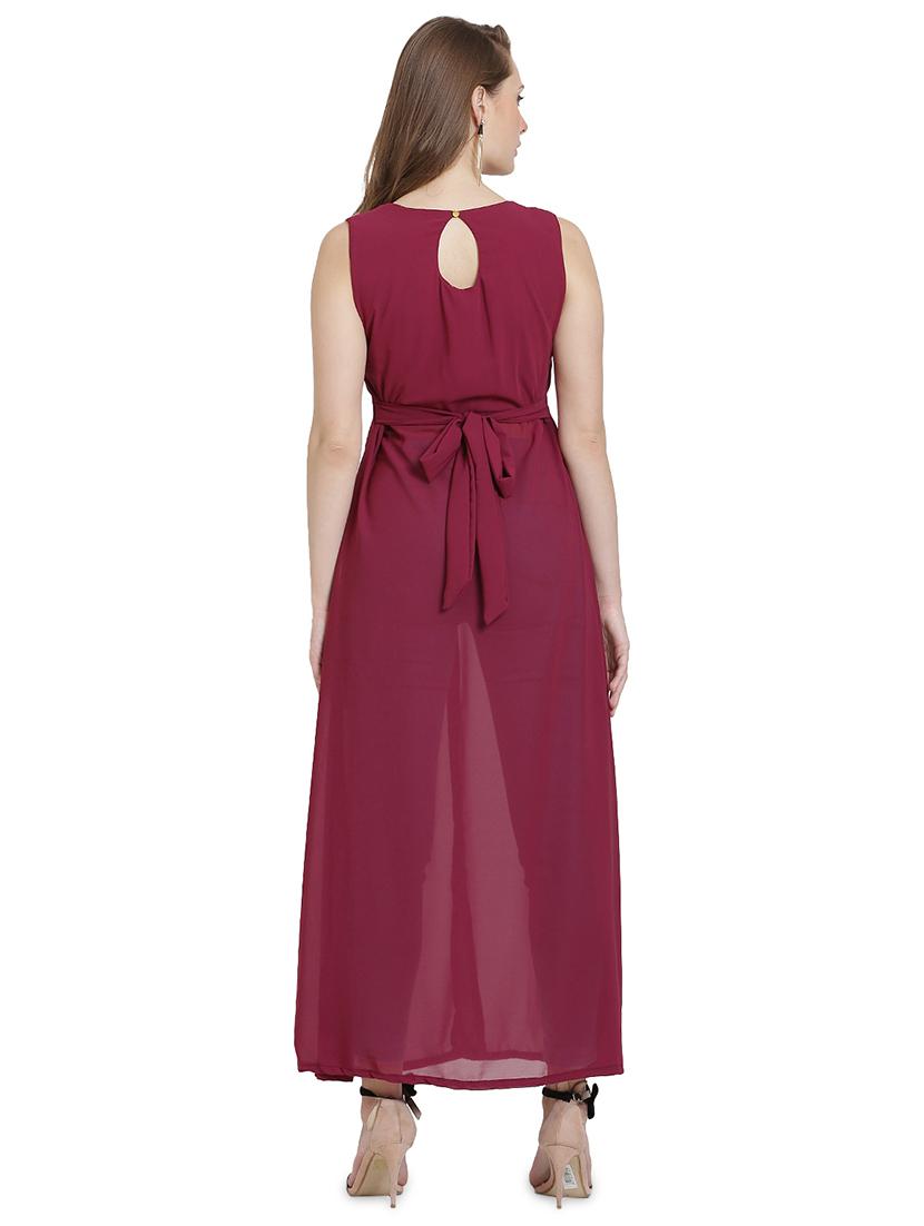 maroon solid fit & flare tunic - 20051752 - Standard Image - 2