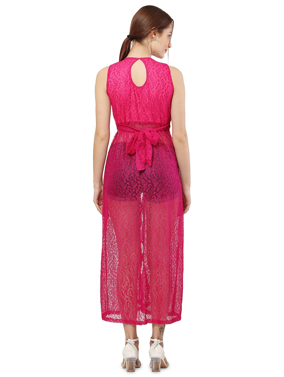 pink self design fit & flare tunic - 20051765 - Standard Image - 2