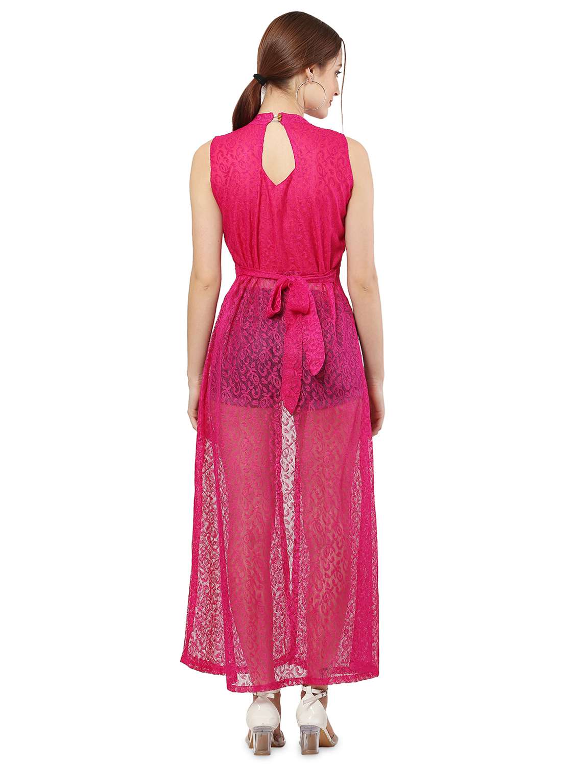 pink self design fit & flare tunic - 20051766 - Standard Image - 2