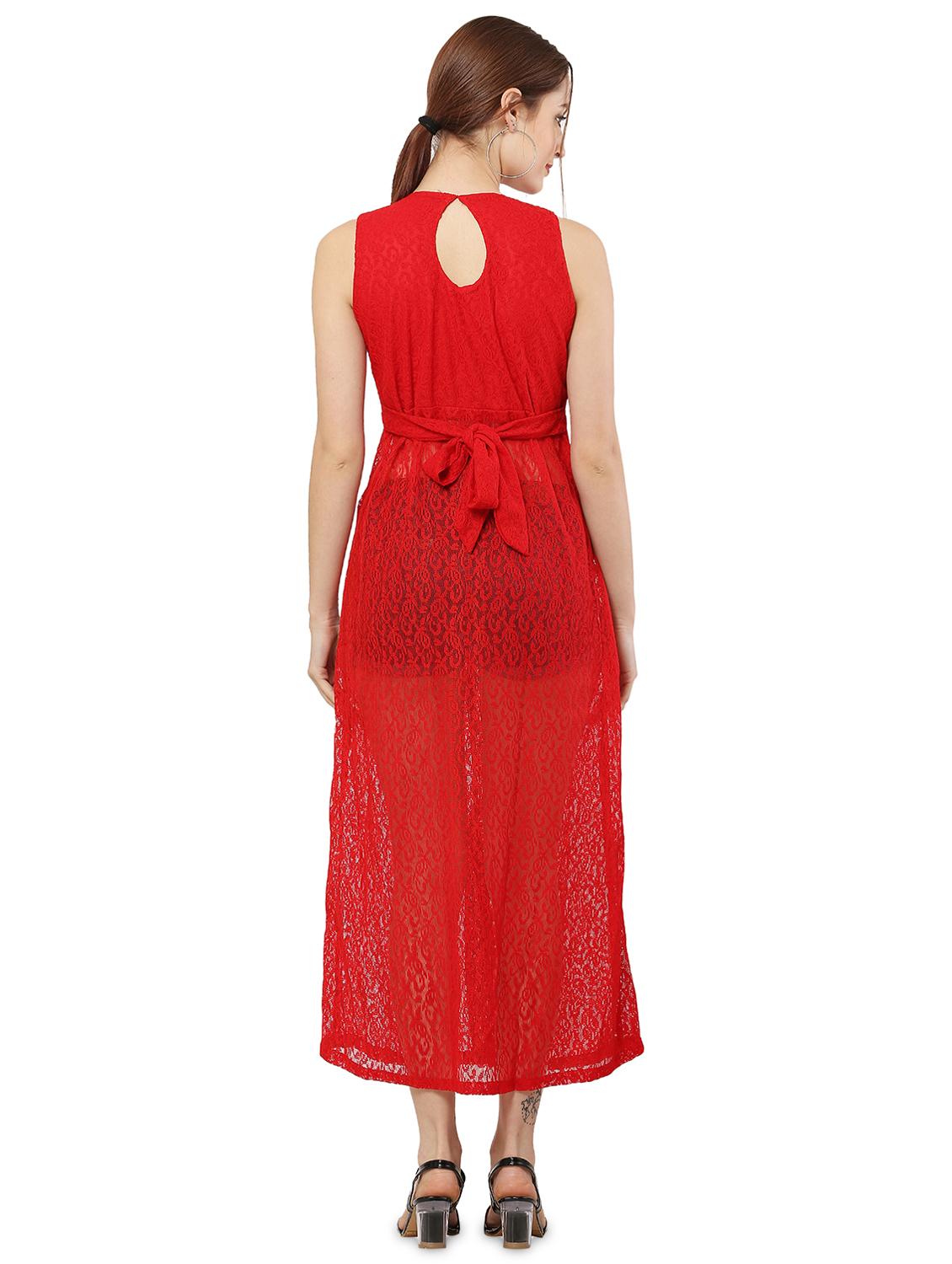 red self design fit & flare tunic - 20051767 - Standard Image - 2