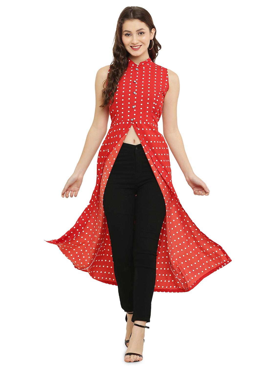 red polka dots fit & flare tunic - 20051768 - Zoom Image - 0