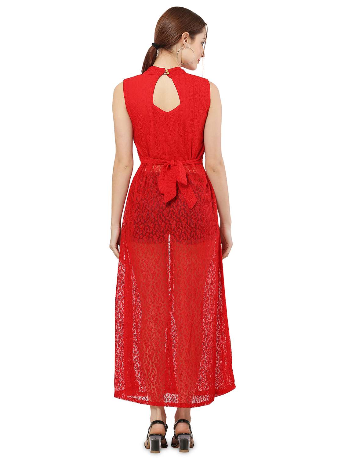 red self design fit & flare tunic - 20051770 - Standard Image - 2