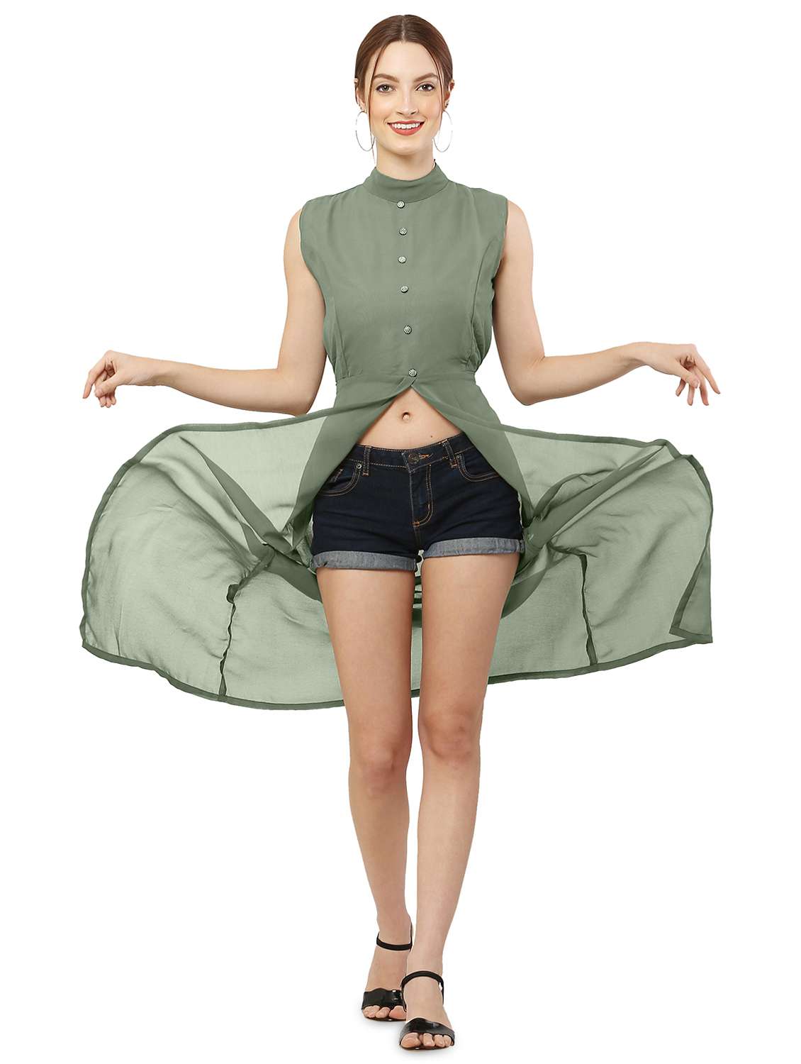 green solid fit & flare tunic