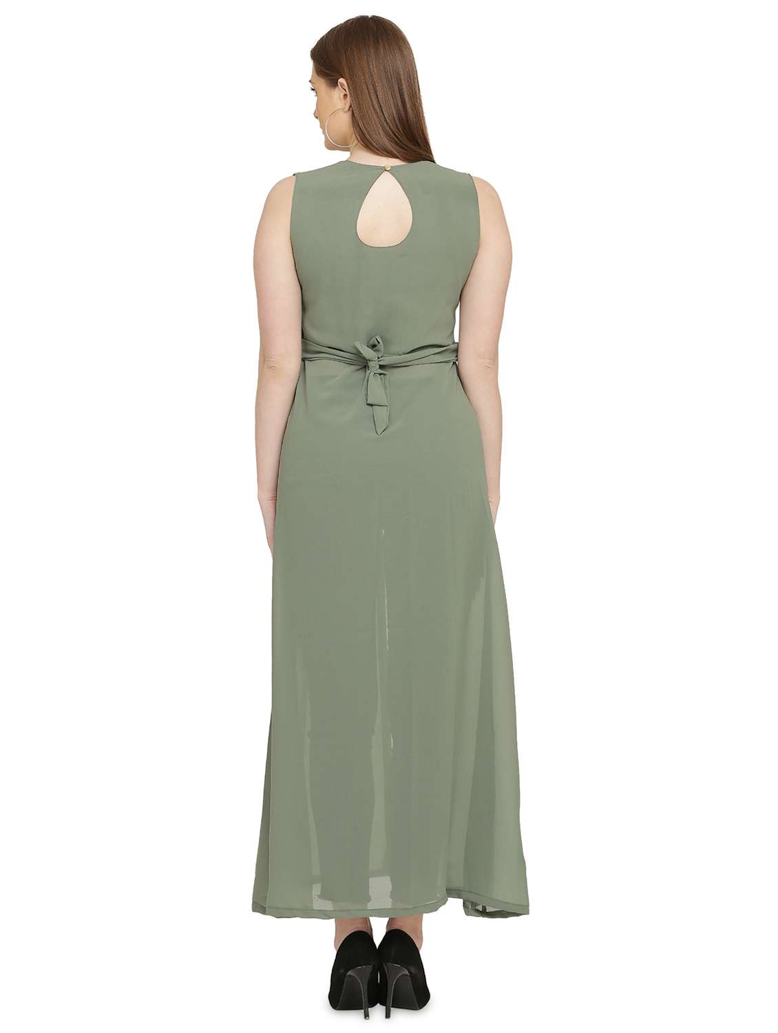 green solid fit & flare tunic - 20051772 - Standard Image - 2