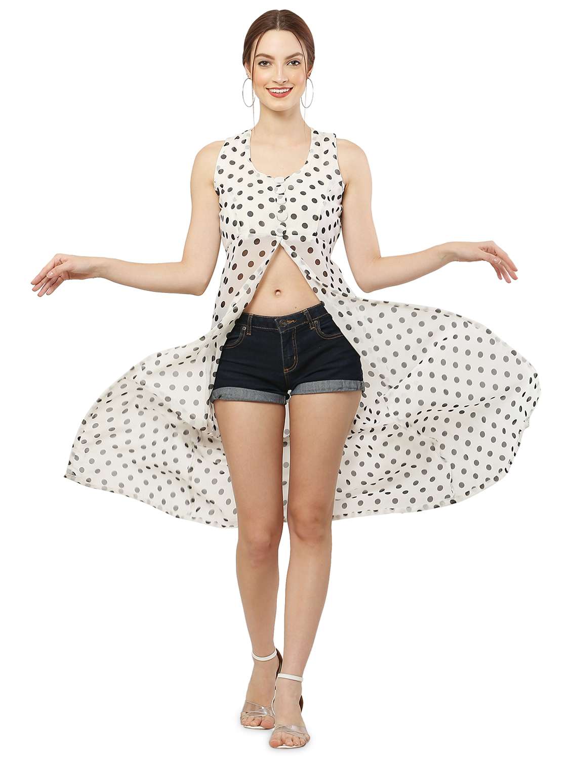 white polka dots fit & flare tunic