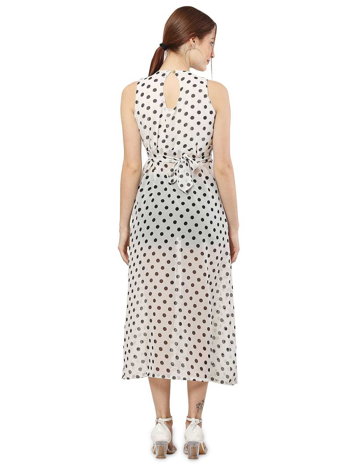 white polka dots fit & flare tunic - 20051775 - Standard Image - 2