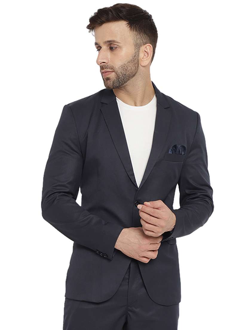 dark blue cotton blend single breast blazer