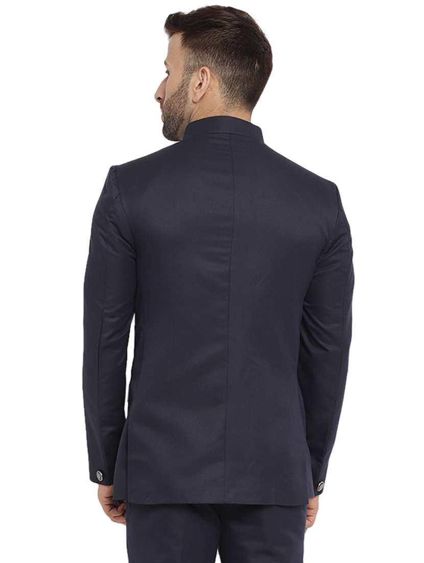 dark blue cotton blend bandhgala - 20051785 -  Standard Image - 2