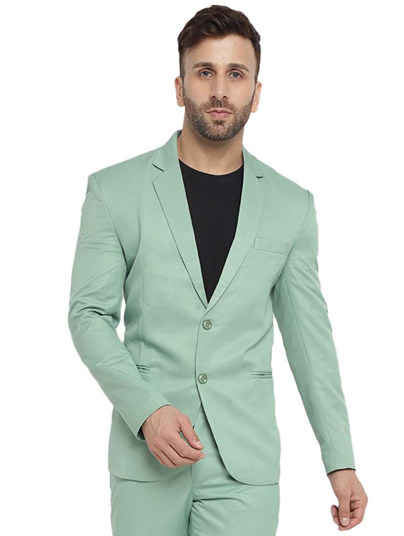 green cotton blend single breast blazer