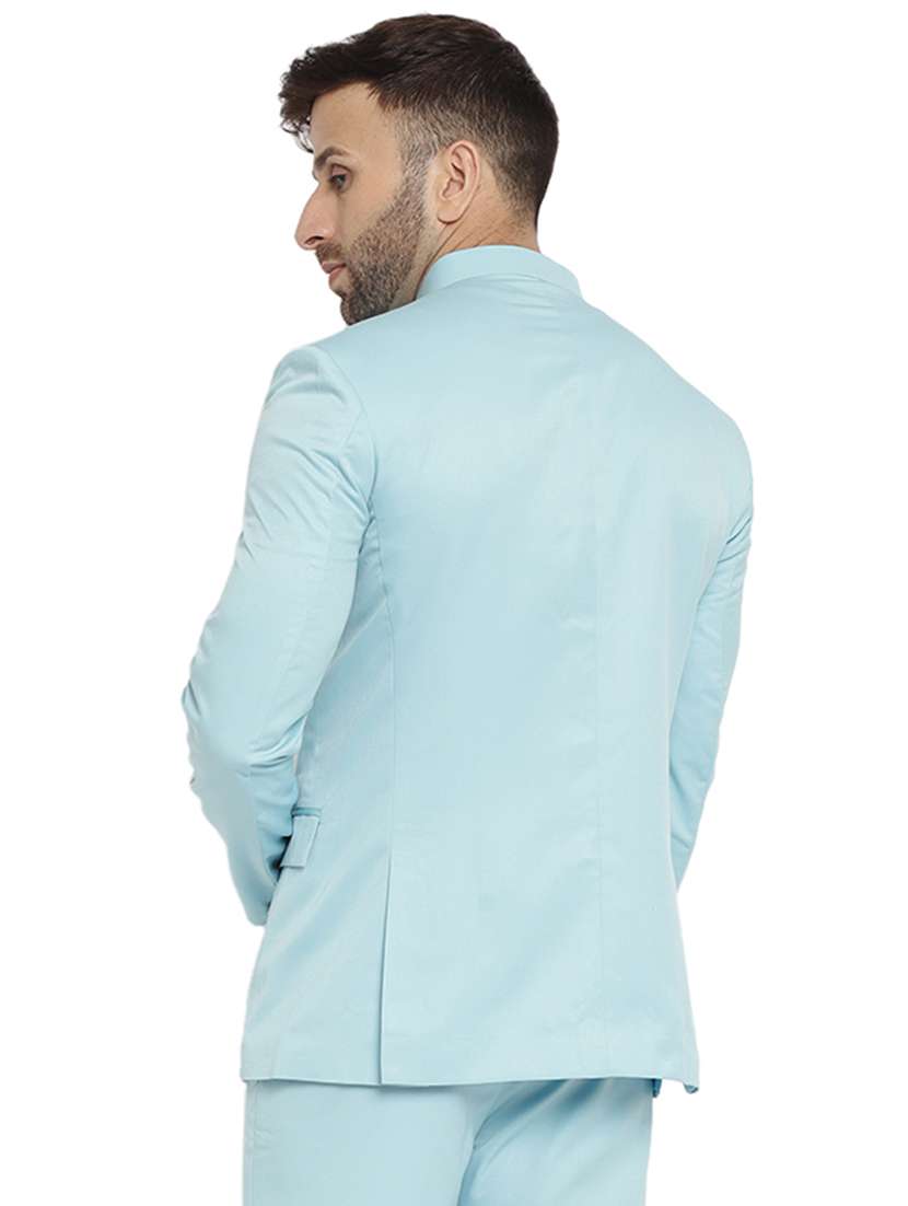 light blue cotton blend bandhgala - 20051793 -  Standard Image - 2