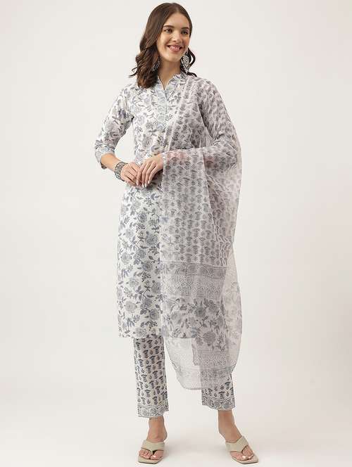 white kurta pant set with dupatta - 20051897 -  Standard Image - 0