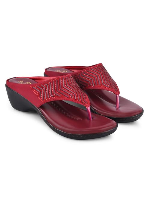 maroon pvc slip on sandals - 20052097 -  Standard Image - 0