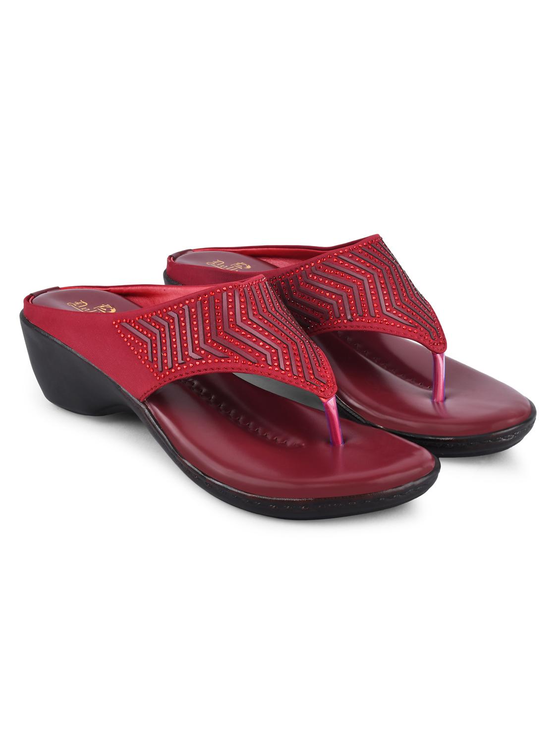 maroon pvc slip on sandals - 20052097 -  Zoom Image - 0