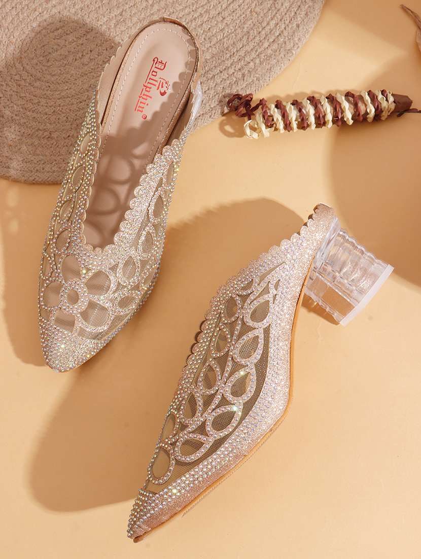 silver pu mules