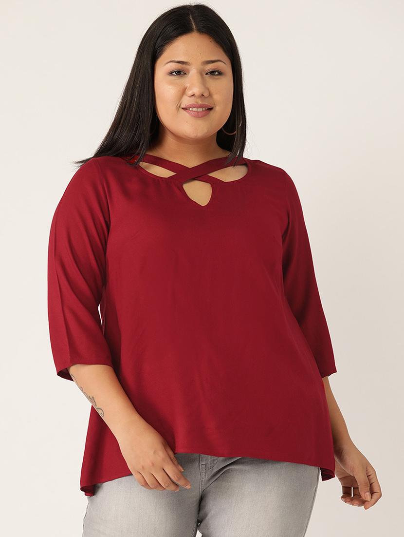 women's straight x neck top - 20053055 -  Zoom Image - 0