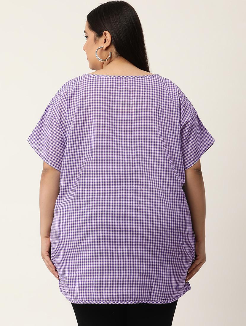 women plus size checkered round neck top - 20053263 - Standard Image - 2