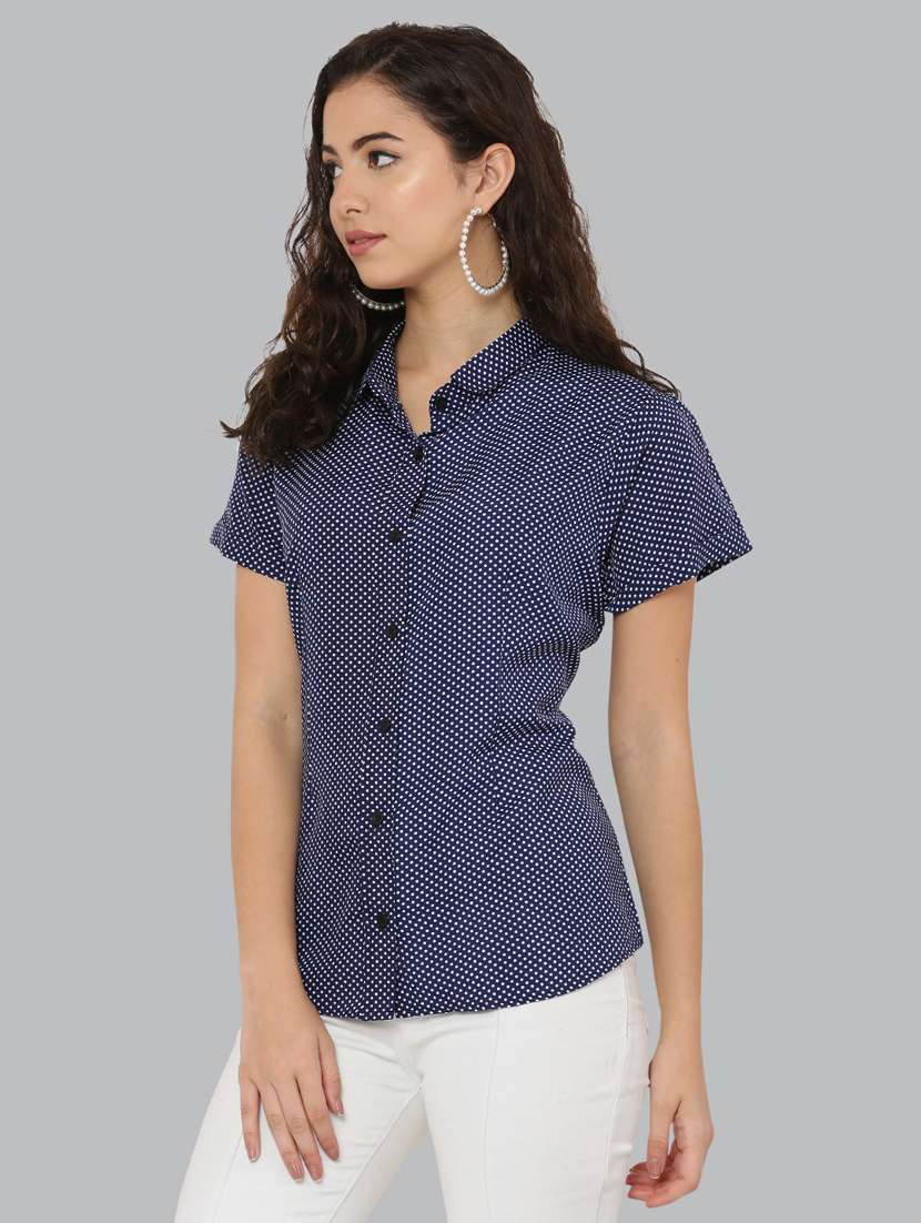 navy blue crepe regular shirt - 20056082 -  Standard Image - 2