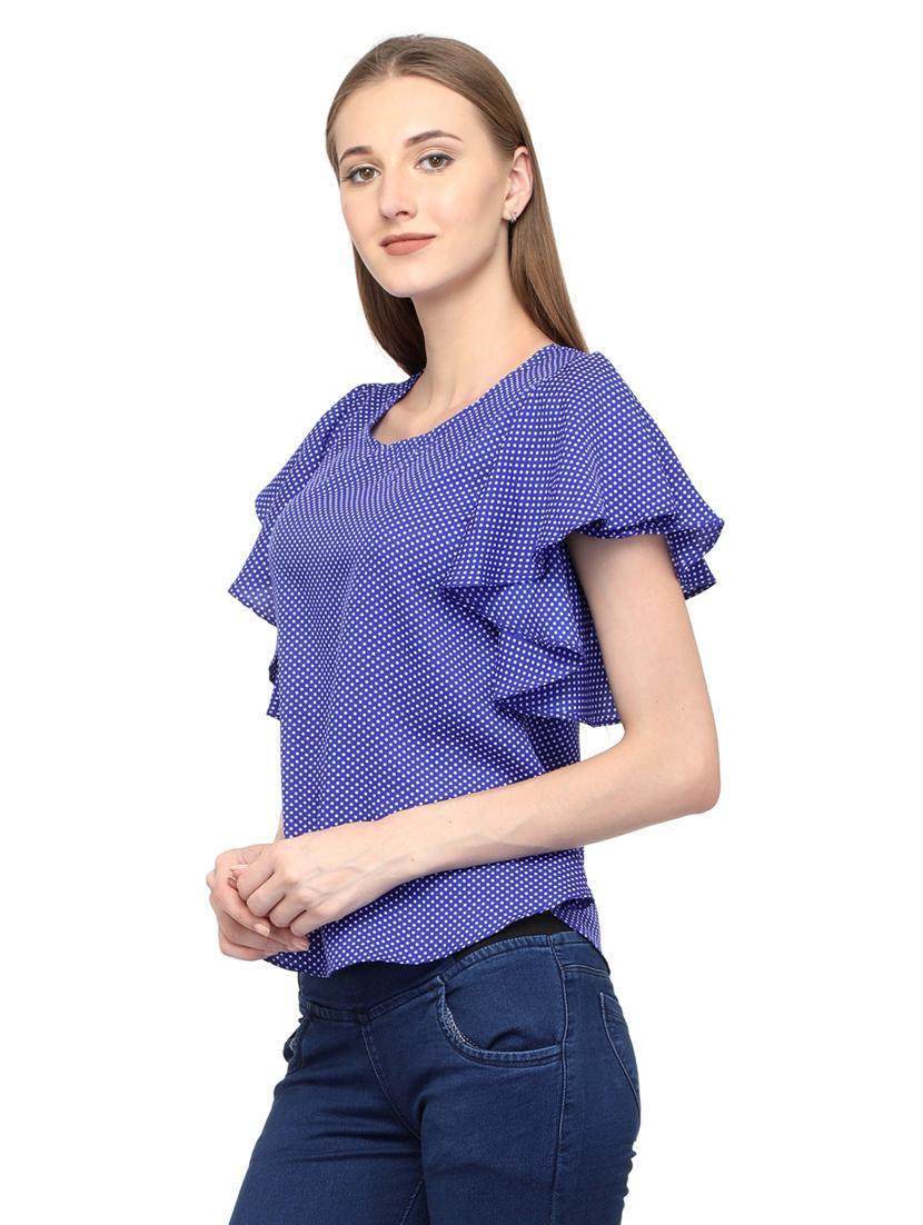 women's ruffle round neck top - 20056098 - Standard Image - 2