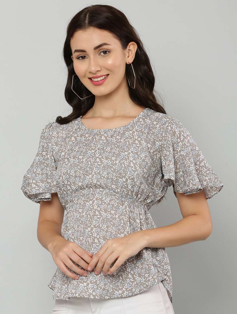 women's peplum round neck top - 20056111 -  Standard Image - 2