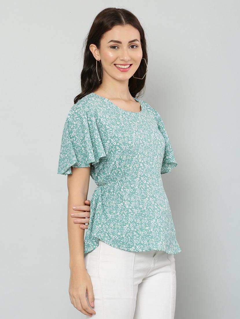 women's ruffle round neck top - 20056115 - Standard Image - 2