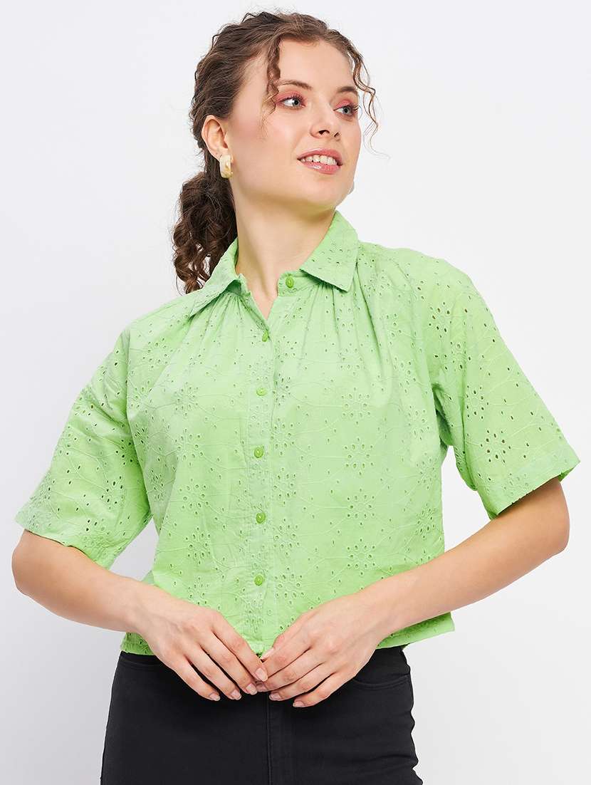women's blouson collared top