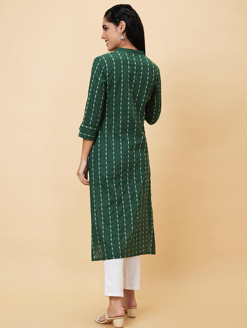 women green cotton straight kurta - 20056389 - Standard Image - 2