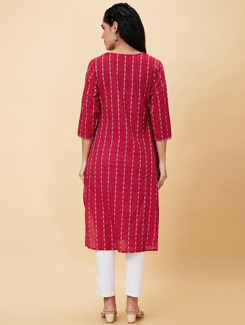 women maroon cotton a-line kurta - 20056398 - Standard Image - 2