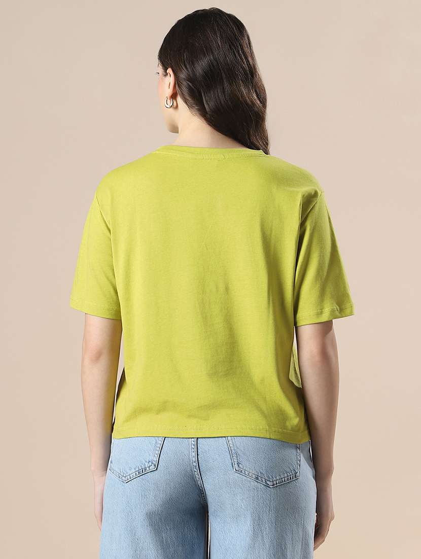 globus women green drop shoulder korean graphic printed oversized trendy crop t-shirt - 20056401 -  Standard Image - 2