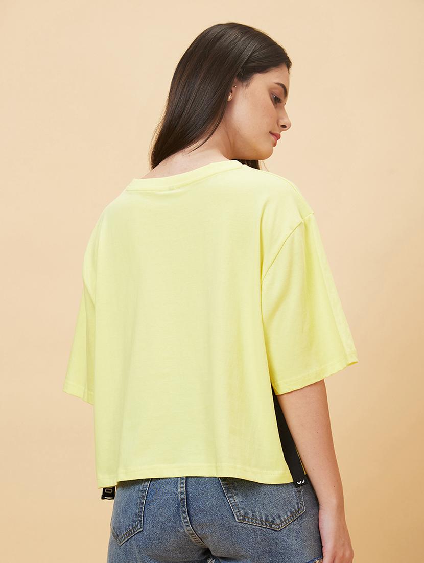 women yellow cotton front print t-shirt - 20056404 - Standard Image - 2