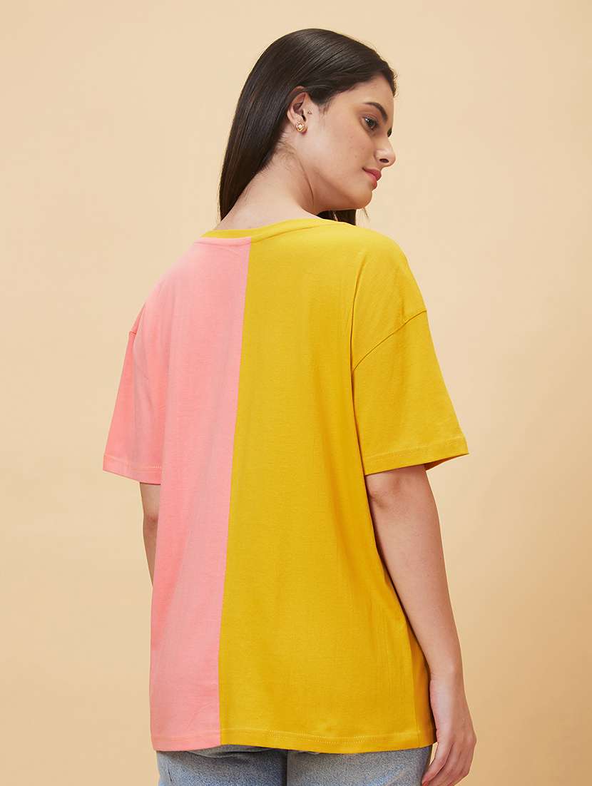women yellow cotton regular t-shirt - 20056407 -  Standard Image - 2