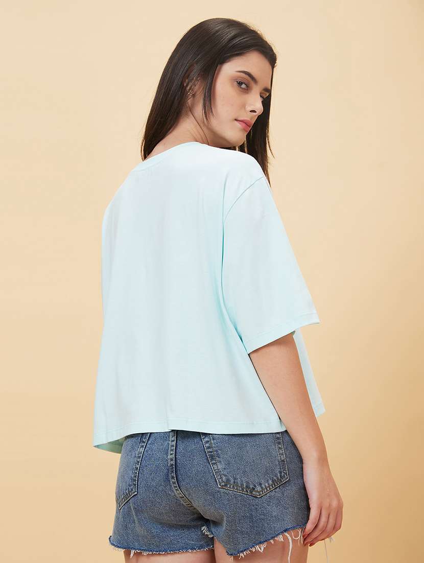 women purist blue cotton front print t-shirt - 20056410 -  Standard Image - 2