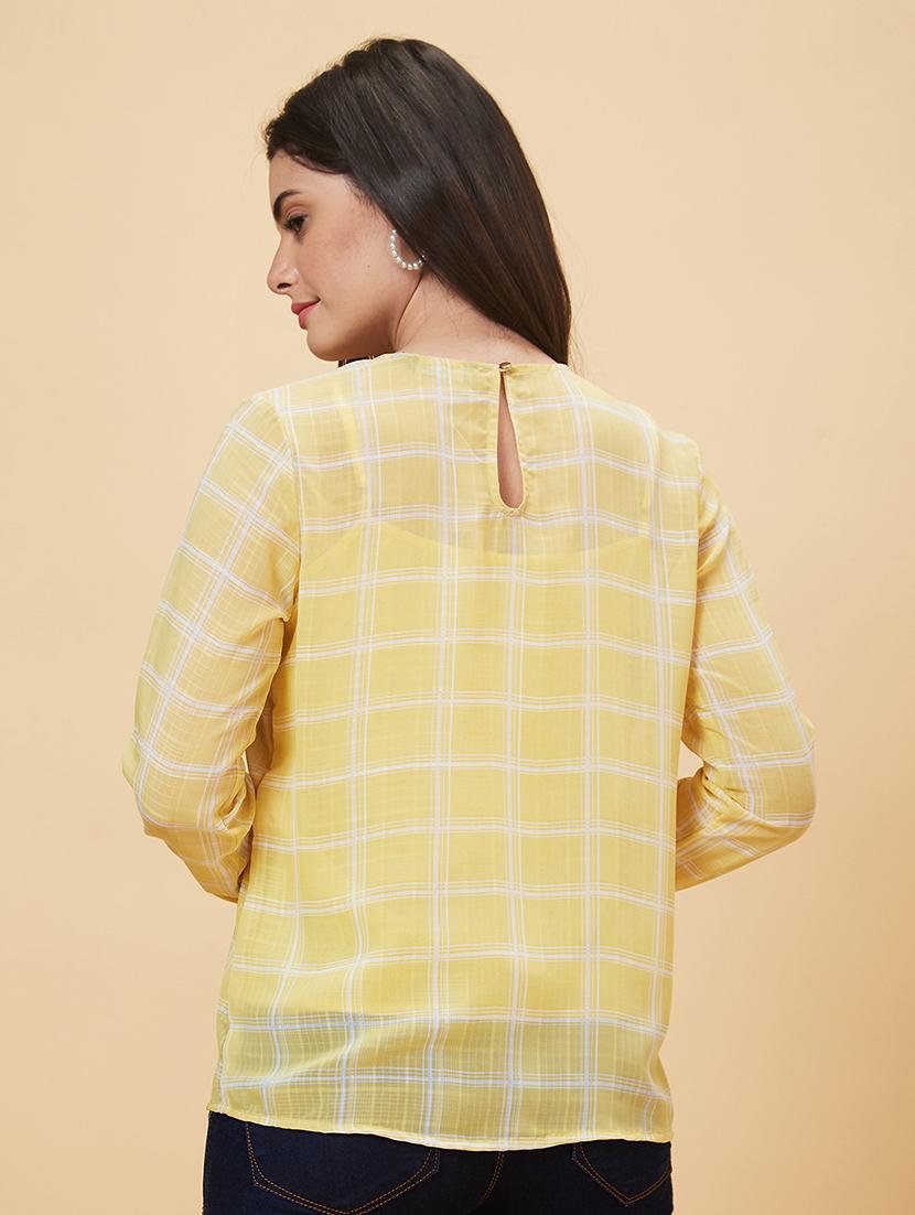 round neck checkered regular top - 20056416 - Standard Image - 2