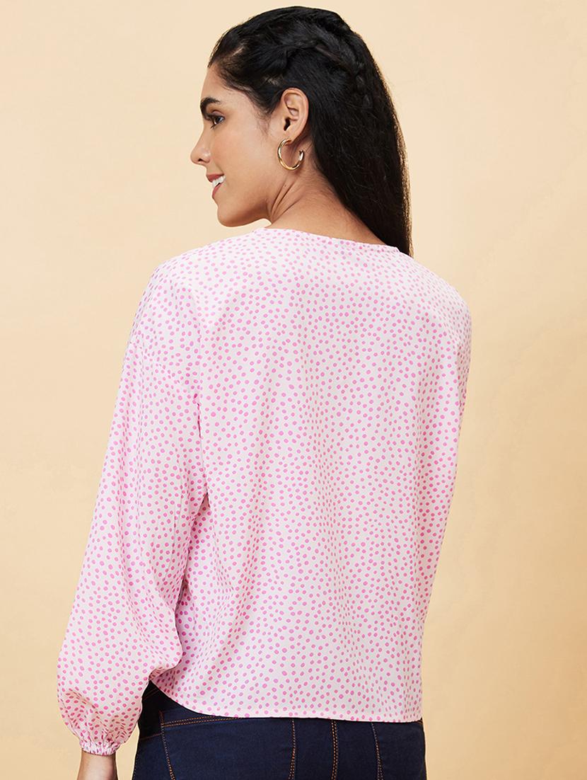 v-neck printed blouson top - 20056417 - Standard Image - 2