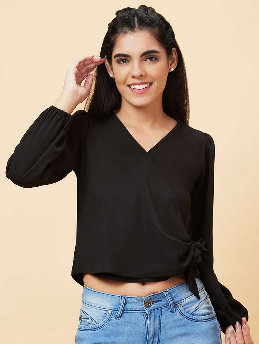 women's wrap v neck top - 20056430 - Zoom Image - 0