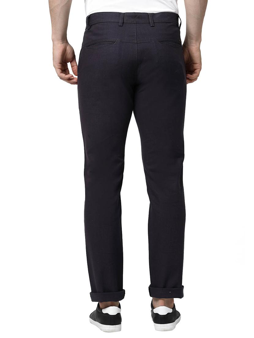 navy blue solid flat front casual trouser - 20056528 - Standard Image - 2