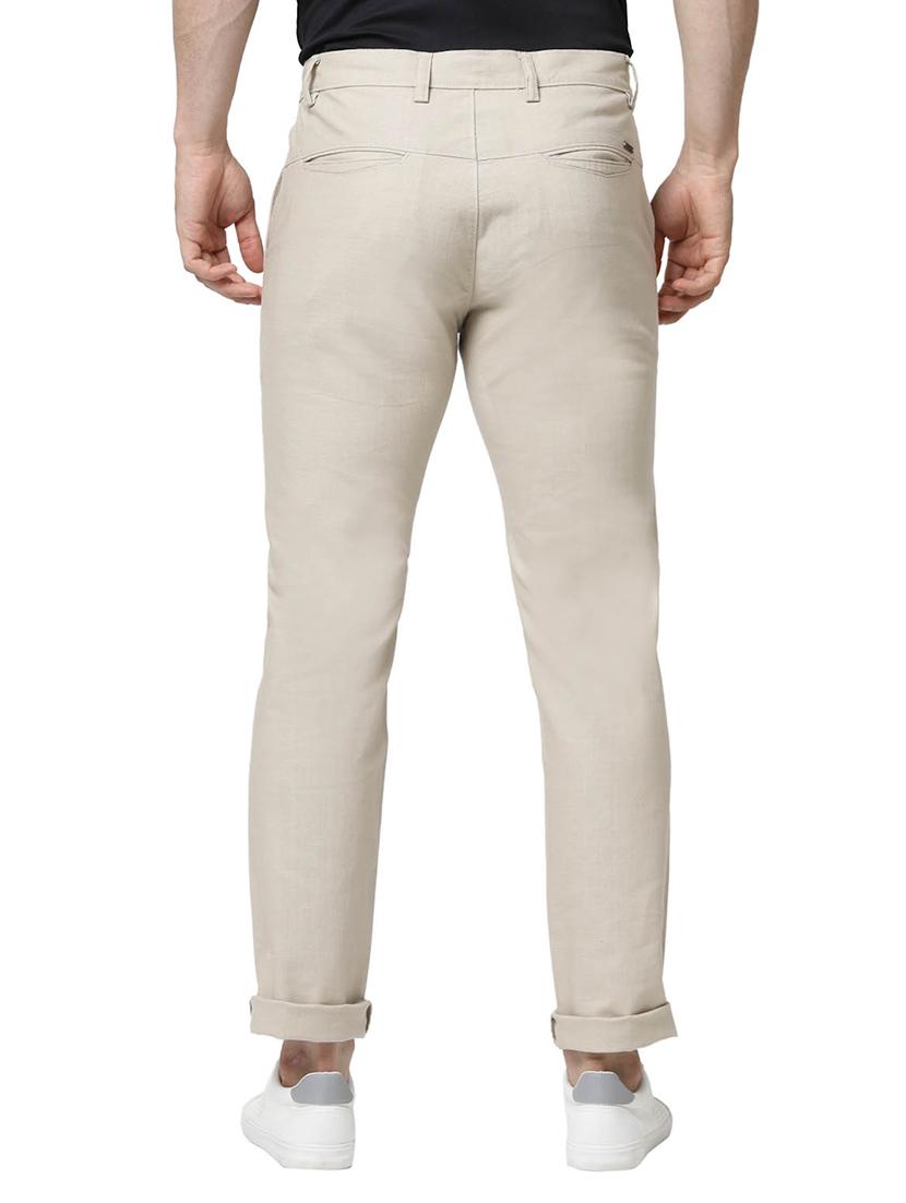cream solid flat front casual trouser - 20056530 - Standard Image - 2