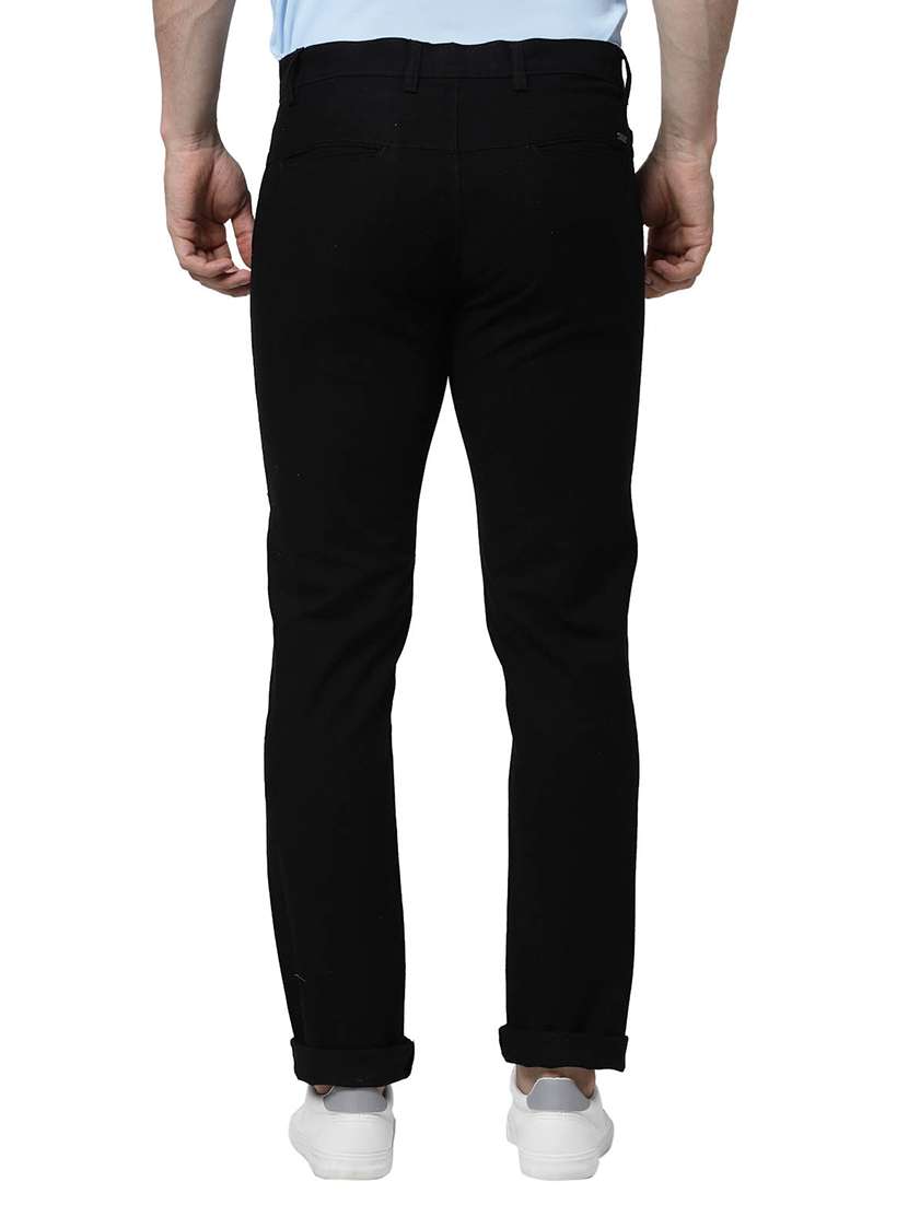 black solid flat front casual trouser - 20056531 -  Standard Image - 2