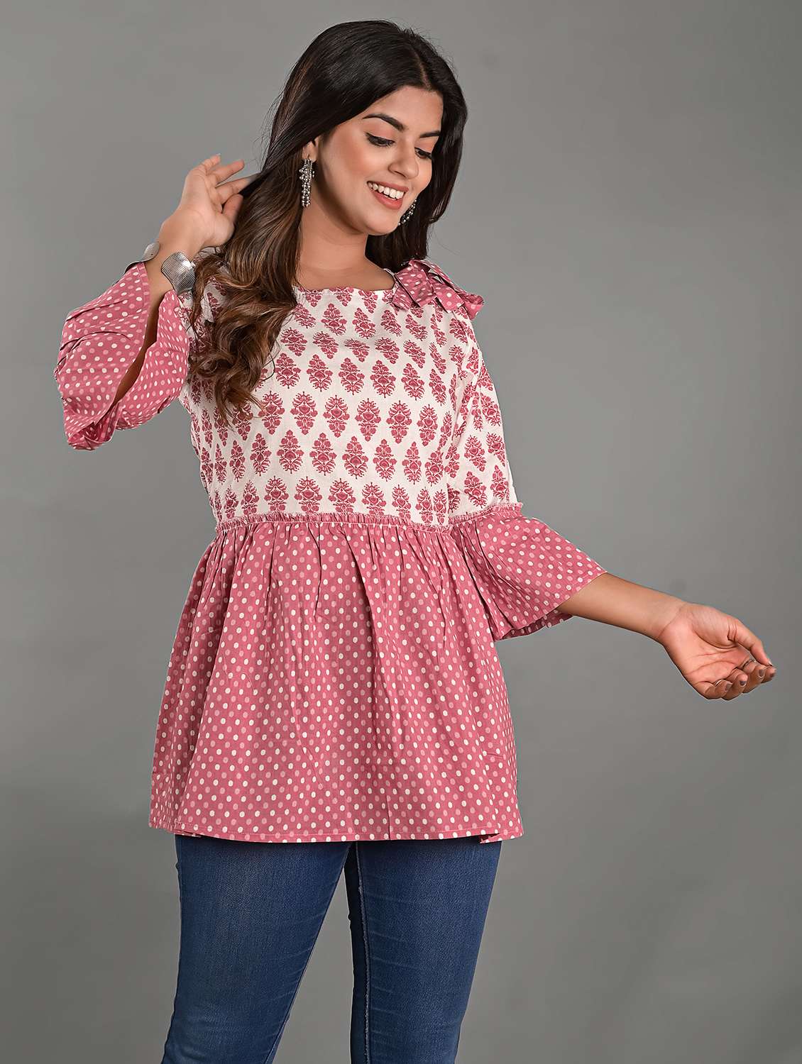 women's peplum round neck top