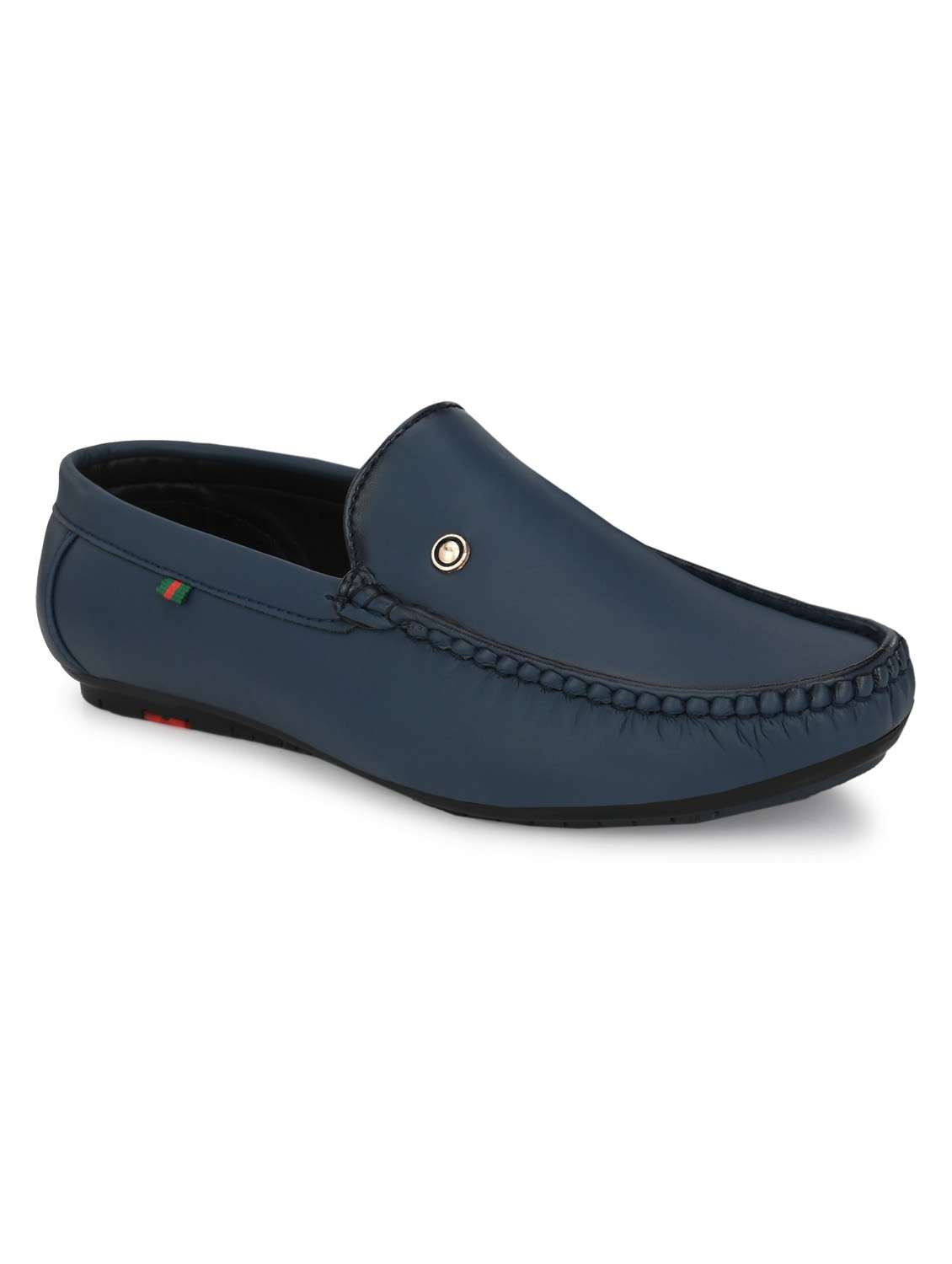 blue synthetic slip on loafers