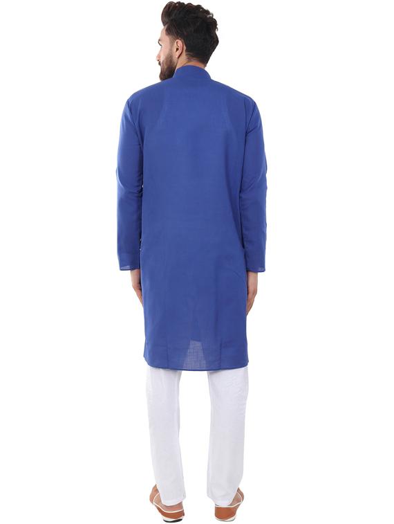dark blue silk blend kurta pyjama ethnic wear set - 20058493 - Standard Image - 2