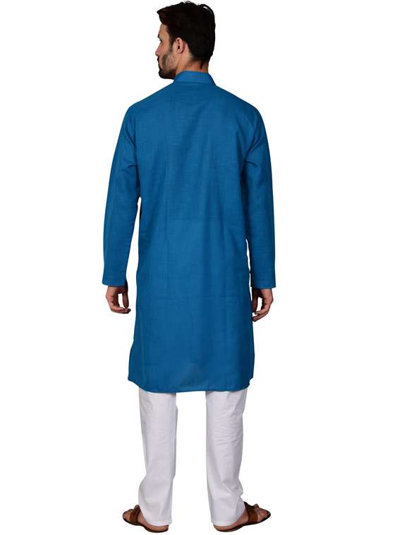 blue silk blend kurta pyjama ethnic wear set - 20058495 -  Standard Image - 2