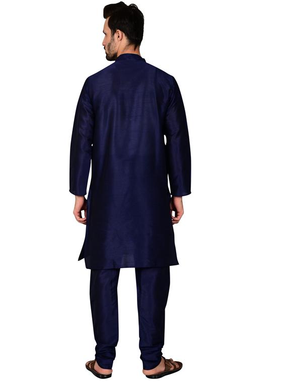 dark blue pure silk kurta pyjama ethnic wear set - 20058496 - Standard Image - 2