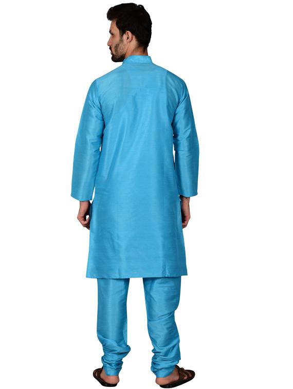 light blue pure silk kurta pyjama ethnic wear set - 20058498 - Standard Image - 2
