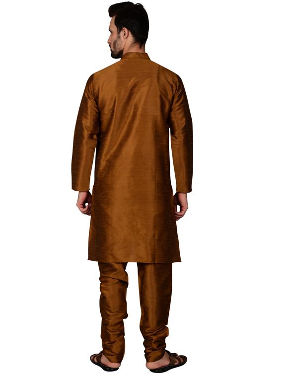 brown pure silk kurta pyjama ethnic wear set - 20058499 - Standard Image - 2