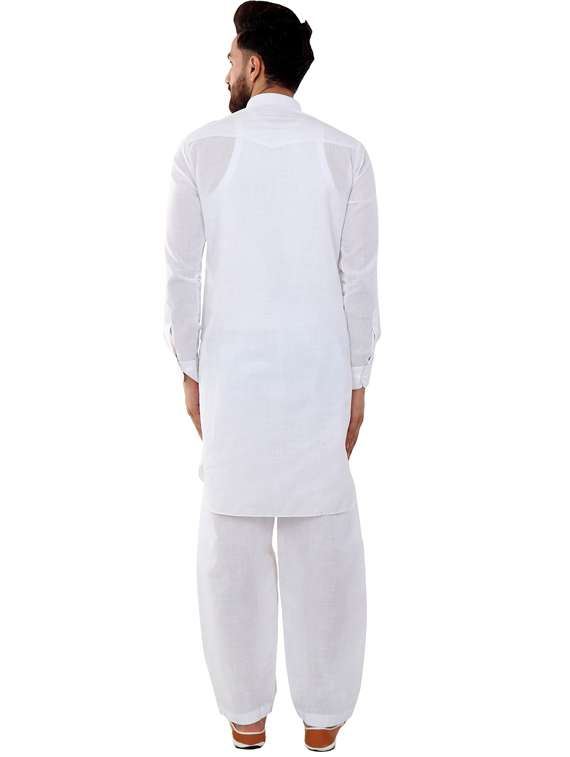 white cotton silk pathani ethnic wear set - 20058502 - Standard Image - 2
