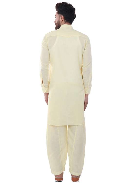 yellow cotton silk pathani ethnic wear set - 20058503 - Standard Image - 2